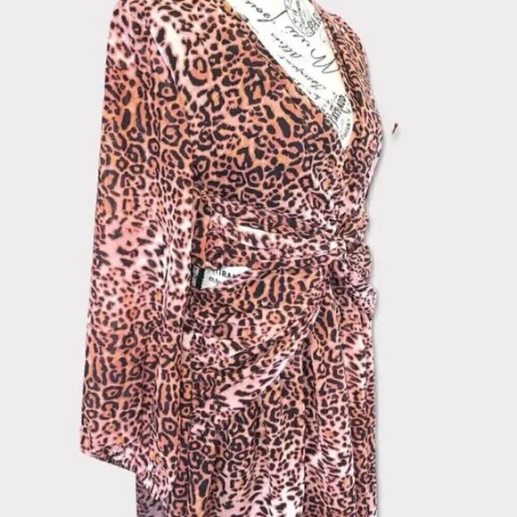 Anthropologie Ranna Gill Midi Dress M NWT Leopard Print Cut Out Puff Party Fall - Picture 7 of 14